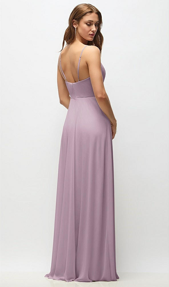 Back View - Suede Rose Wrap Bodice Chiffon Maxi Dress with Adjustable Spaghetti Straps