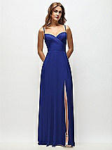 Front View Thumbnail - Cobalt Blue Wrap Bodice Chiffon Maxi Dress with Adjustable Spaghetti Straps