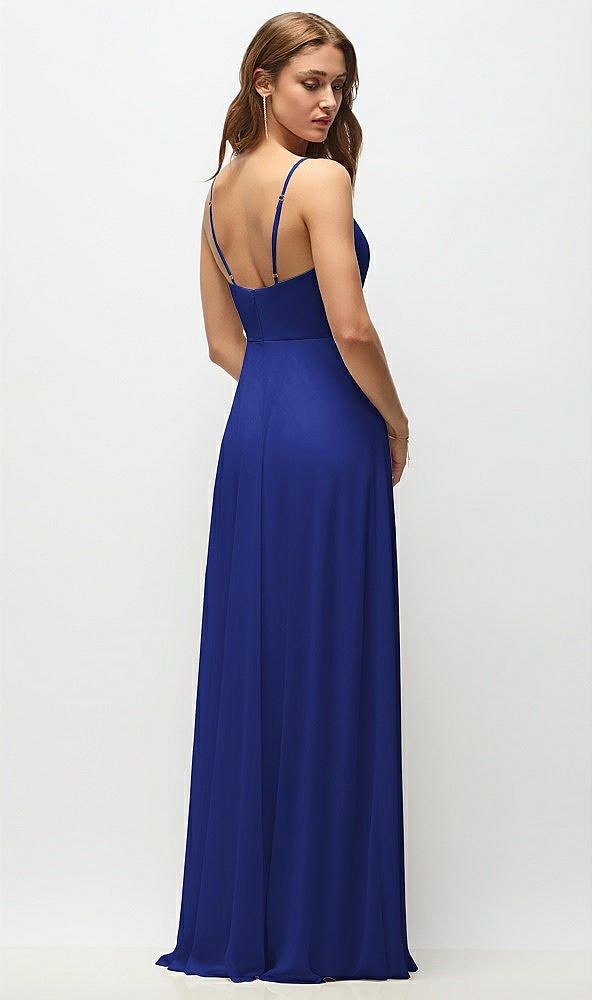 Back View - Cobalt Blue Wrap Bodice Chiffon Maxi Dress with Adjustable Spaghetti Straps