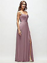 Side View Thumbnail - Dusty Rose Wrap Bodice Chiffon Maxi Dress with Adjustable Spaghetti Straps