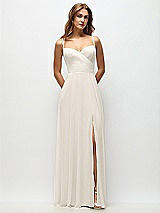 Front View Thumbnail - Ivory Wrap Bodice Chiffon Maxi Dress with Adjustable Spaghetti Straps