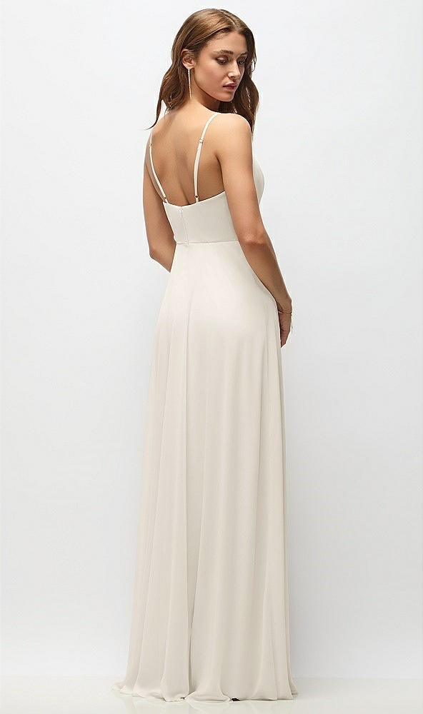 Back View - Ivory Wrap Bodice Chiffon Maxi Dress with Adjustable Spaghetti Straps