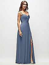 Side View Thumbnail - Larkspur Blue Wrap Bodice Chiffon Maxi Dress with Adjustable Spaghetti Straps