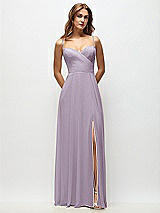 Front View Thumbnail - Lilac Haze Wrap Bodice Chiffon Maxi Dress with Adjustable Spaghetti Straps