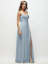 Side View Thumbnail - Mist Wrap Bodice Chiffon Maxi Dress with Adjustable Spaghetti Straps