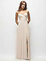Front View Thumbnail - Oat Wrap Bodice Chiffon Maxi Dress with Adjustable Spaghetti Straps