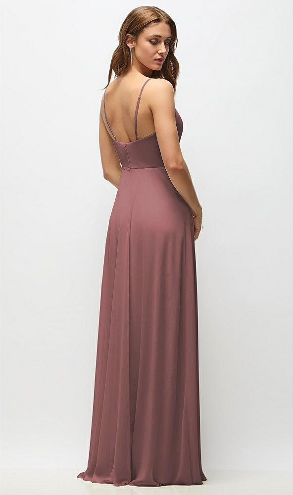 Back View - Rosewood Wrap Bodice Chiffon Maxi Dress with Adjustable Spaghetti Straps