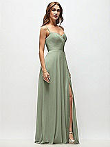Side View Thumbnail - Sage Wrap Bodice Chiffon Maxi Dress with Adjustable Spaghetti Straps