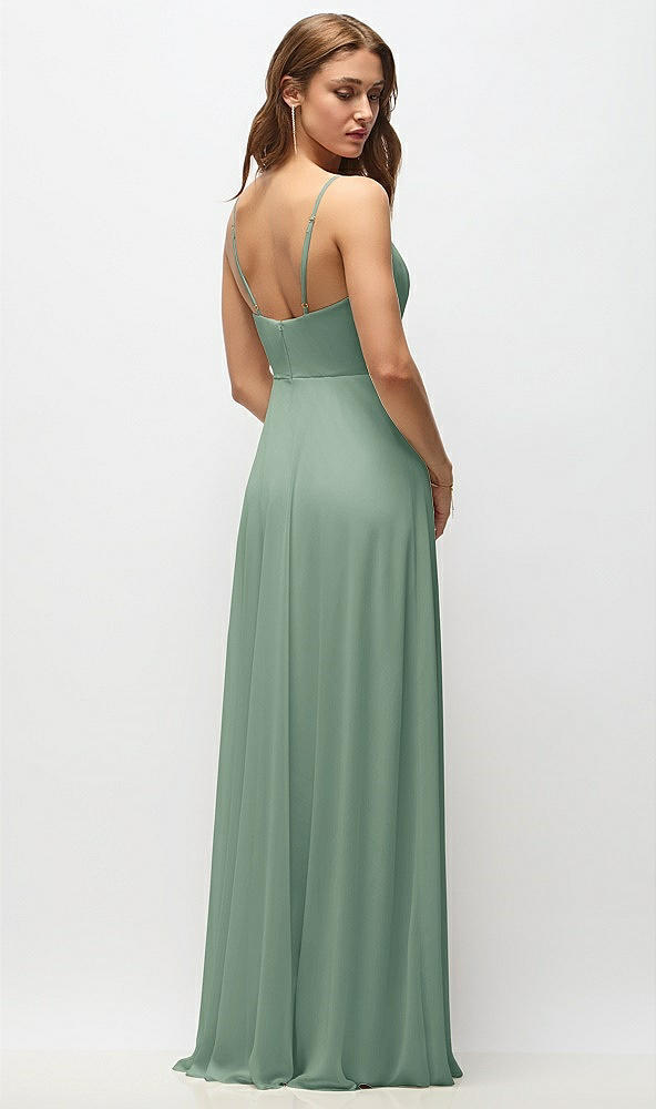 Back View - Seagrass Wrap Bodice Chiffon Maxi Dress with Adjustable Spaghetti Straps