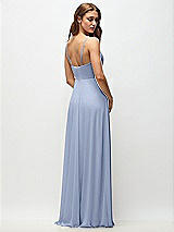 Rear View Thumbnail - Sky Blue Wrap Bodice Chiffon Maxi Dress with Adjustable Spaghetti Straps