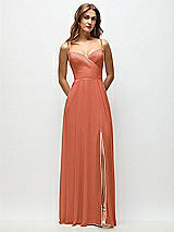 Front View Thumbnail - Terracotta Copper Wrap Bodice Chiffon Maxi Dress with Adjustable Spaghetti Straps