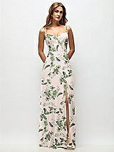 Front View Thumbnail - Palm Beach Print Wrap Bodice Floral Chiffon Maxi Dress with Adjustable Spaghetti Straps