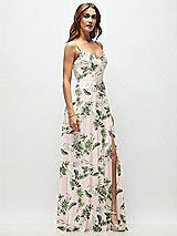 Side View Thumbnail - Palm Beach Print Wrap Bodice Floral Chiffon Maxi Dress with Adjustable Spaghetti Straps