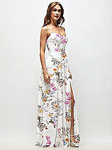 Side View Thumbnail - Butterfly Botanica Ivory Wrap Bodice Floral Chiffon Maxi Dress with Adjustable Spaghetti Straps