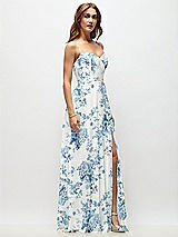 Side View Thumbnail - Cottage Rose Dusk Blue Wrap Bodice Floral Chiffon Maxi Dress with Adjustable Spaghetti Straps
