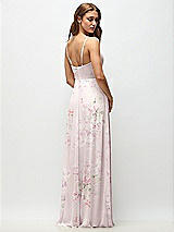Rear View Thumbnail - Watercolor Print Wrap Bodice Floral Chiffon Maxi Dress with Adjustable Spaghetti Straps