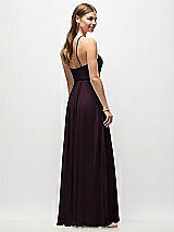 Rear View Thumbnail - Deep Plum High-Neck Halter Chiffon Maxi Dress with Adjustable Spaghetti Straps