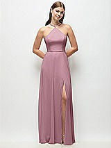 Front View Thumbnail - Dusty Pink High-Neck Halter Chiffon Maxi Dress with Adjustable Spaghetti Straps