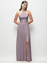 Front View Thumbnail - Lilac Dusk High-Neck Halter Chiffon Maxi Dress with Adjustable Spaghetti Straps