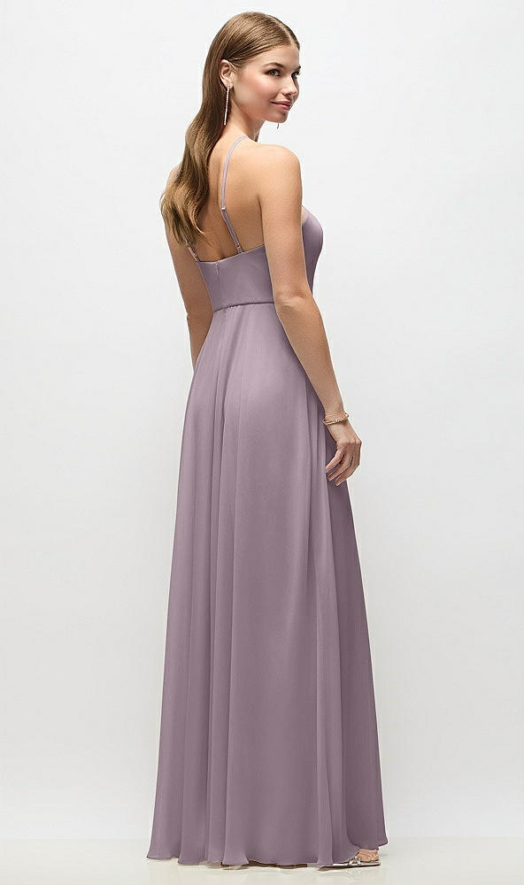 Back View - Lilac Dusk High-Neck Halter Chiffon Maxi Dress with Adjustable Spaghetti Straps