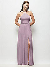 Front View Thumbnail - Suede Rose High-Neck Halter Chiffon Maxi Dress with Adjustable Spaghetti Straps