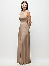 Side View Thumbnail - Topaz High-Neck Halter Chiffon Maxi Dress with Adjustable Spaghetti Straps