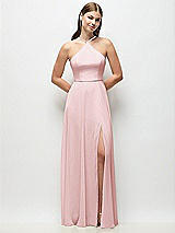 Front View Thumbnail - Ballet Pink High-Neck Halter Chiffon Maxi Dress with Adjustable Spaghetti Straps