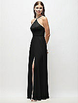 Side View Thumbnail - Black High-Neck Halter Chiffon Maxi Dress with Adjustable Spaghetti Straps