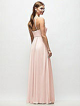 Rear View Thumbnail - Blush High-Neck Halter Chiffon Maxi Dress with Adjustable Spaghetti Straps