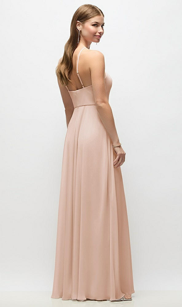 Back View - Cameo High-Neck Halter Chiffon Maxi Dress with Adjustable Spaghetti Straps