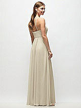 Rear View Thumbnail - Champagne High-Neck Halter Chiffon Maxi Dress with Adjustable Spaghetti Straps