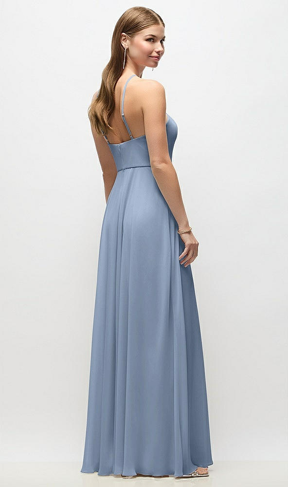 Back View - Cloudy High-Neck Halter Chiffon Maxi Dress with Adjustable Spaghetti Straps