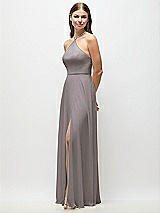 Side View Thumbnail - Cashmere Gray High-Neck Halter Chiffon Maxi Dress with Adjustable Spaghetti Straps