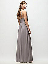 Rear View Thumbnail - Cashmere Gray High-Neck Halter Chiffon Maxi Dress with Adjustable Spaghetti Straps