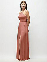 Side View Thumbnail - Desert Rose High-Neck Halter Chiffon Maxi Dress with Adjustable Spaghetti Straps