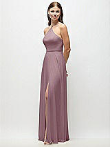 Side View Thumbnail - Dusty Rose High-Neck Halter Chiffon Maxi Dress with Adjustable Spaghetti Straps