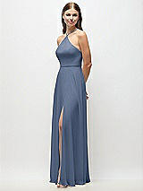 Side View Thumbnail - Larkspur Blue High-Neck Halter Chiffon Maxi Dress with Adjustable Spaghetti Straps