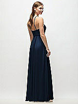 Rear View Thumbnail - Midnight Navy High-Neck Halter Chiffon Maxi Dress with Adjustable Spaghetti Straps