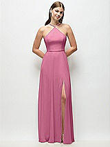Front View Thumbnail - Orchid Pink High-Neck Halter Chiffon Maxi Dress with Adjustable Spaghetti Straps