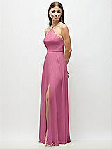 Side View Thumbnail - Orchid Pink High-Neck Halter Chiffon Maxi Dress with Adjustable Spaghetti Straps