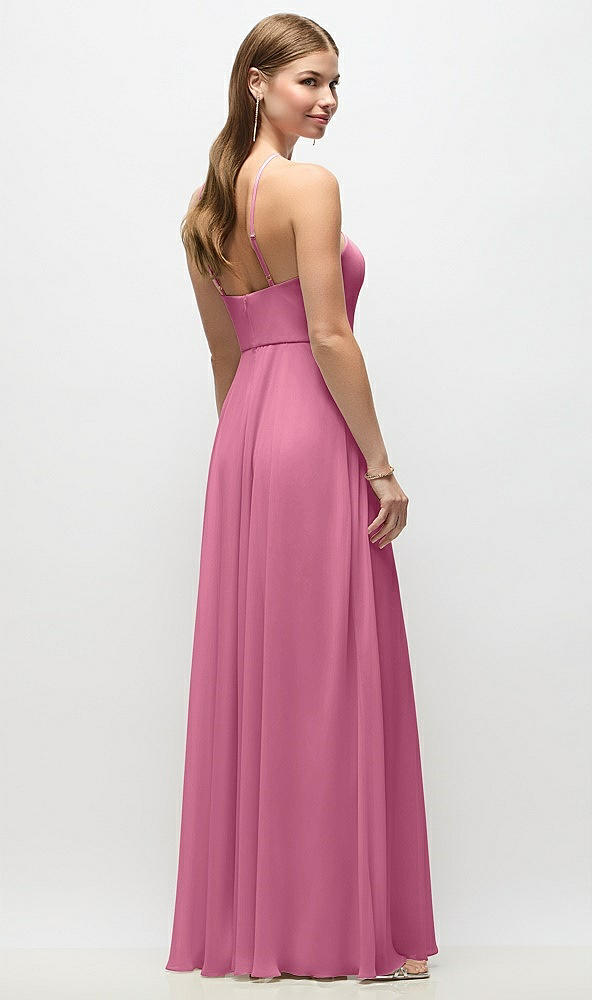Back View - Orchid Pink High-Neck Halter Chiffon Maxi Dress with Adjustable Spaghetti Straps