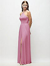 Side View Thumbnail - Powder Pink High-Neck Halter Chiffon Maxi Dress with Adjustable Spaghetti Straps