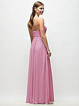 Rear View Thumbnail - Powder Pink High-Neck Halter Chiffon Maxi Dress with Adjustable Spaghetti Straps