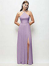 Front View Thumbnail - Pale Purple High-Neck Halter Chiffon Maxi Dress with Adjustable Spaghetti Straps