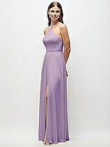 Side View Thumbnail - Pale Purple High-Neck Halter Chiffon Maxi Dress with Adjustable Spaghetti Straps