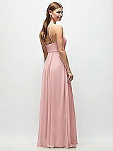 Rear View Thumbnail - Rose High-Neck Halter Chiffon Maxi Dress with Adjustable Spaghetti Straps