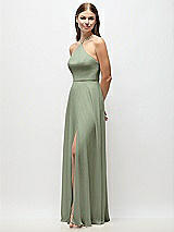 Side View Thumbnail - Sage High-Neck Halter Chiffon Maxi Dress with Adjustable Spaghetti Straps