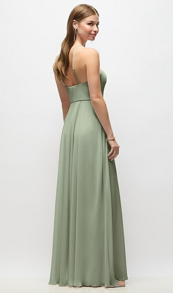 Back View - Sage High-Neck Halter Chiffon Maxi Dress with Adjustable Spaghetti Straps