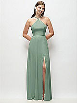 Front View Thumbnail - Seagrass High-Neck Halter Chiffon Maxi Dress with Adjustable Spaghetti Straps