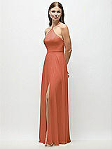 Side View Thumbnail - Terracotta Copper High-Neck Halter Chiffon Maxi Dress with Adjustable Spaghetti Straps